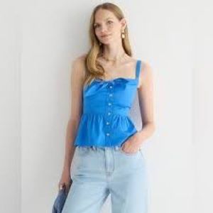 J.Crew Tie-front button-up peplum top in cotton poplin Blue Size 0 NWT